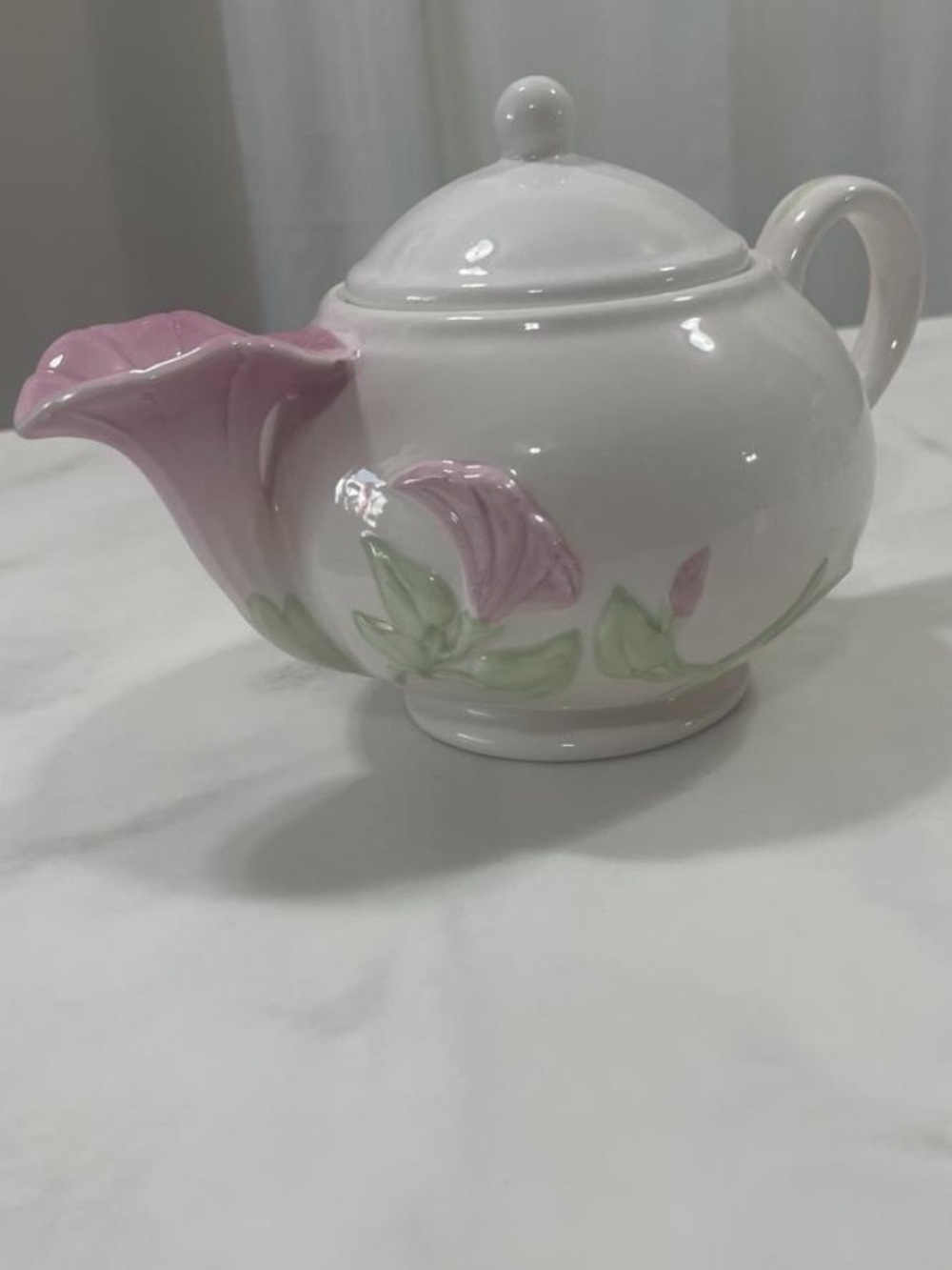 White and Pink Floral Ceramic Teapot